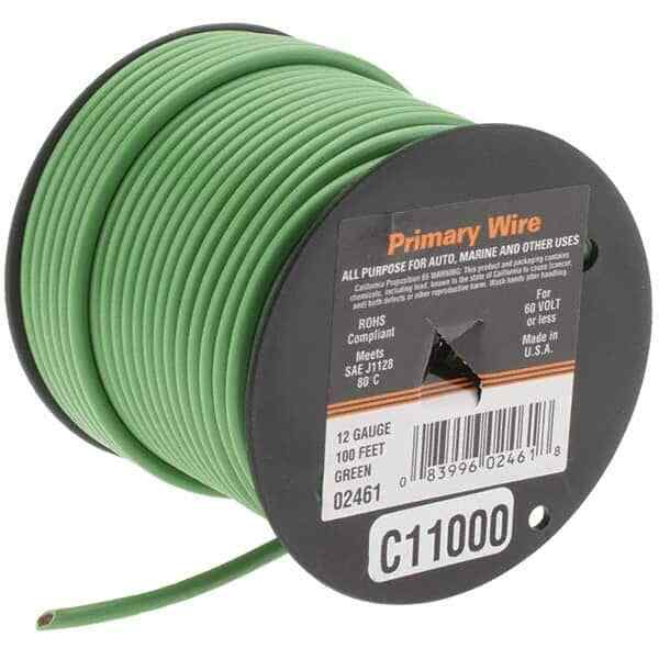 EastPenn C11000 12 AWG, 100′ OAL, Hook Up Wire Green Vinyl Jacket