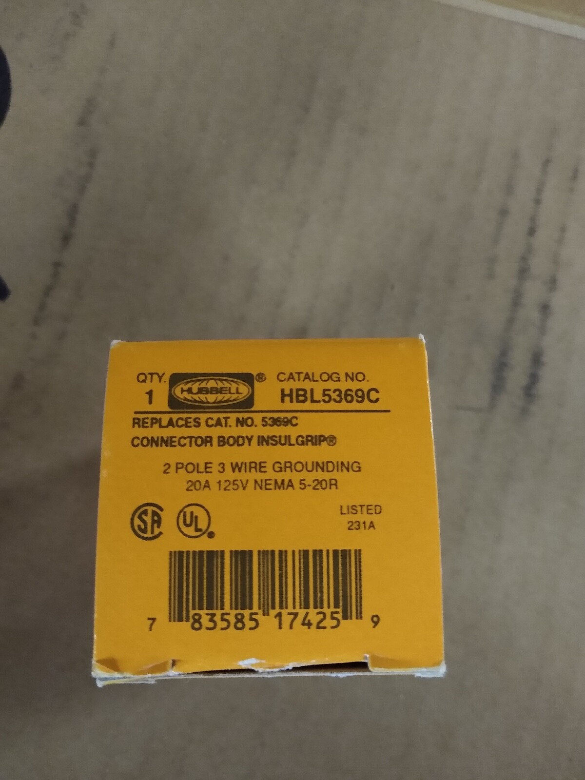 HUBBELL HBL5369C Qty of 1 per Lot Power Entry Connector, Power Entry, 20 A, Bla