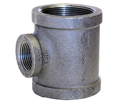 1-1/4″ x 1-1/4″ x 1/2″ Female Black Malleable Iron Reducing Tee