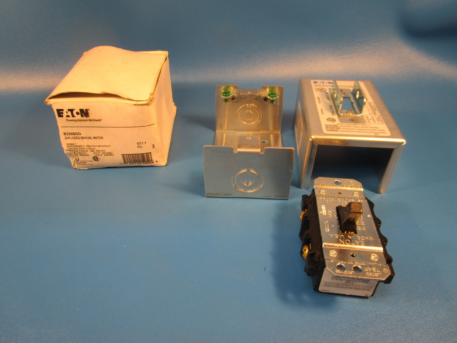 EATON B230BGD, Manual Motor Starter, 1-Phase, 2-Pole, 30 Amp, 600 Volt AC Rated