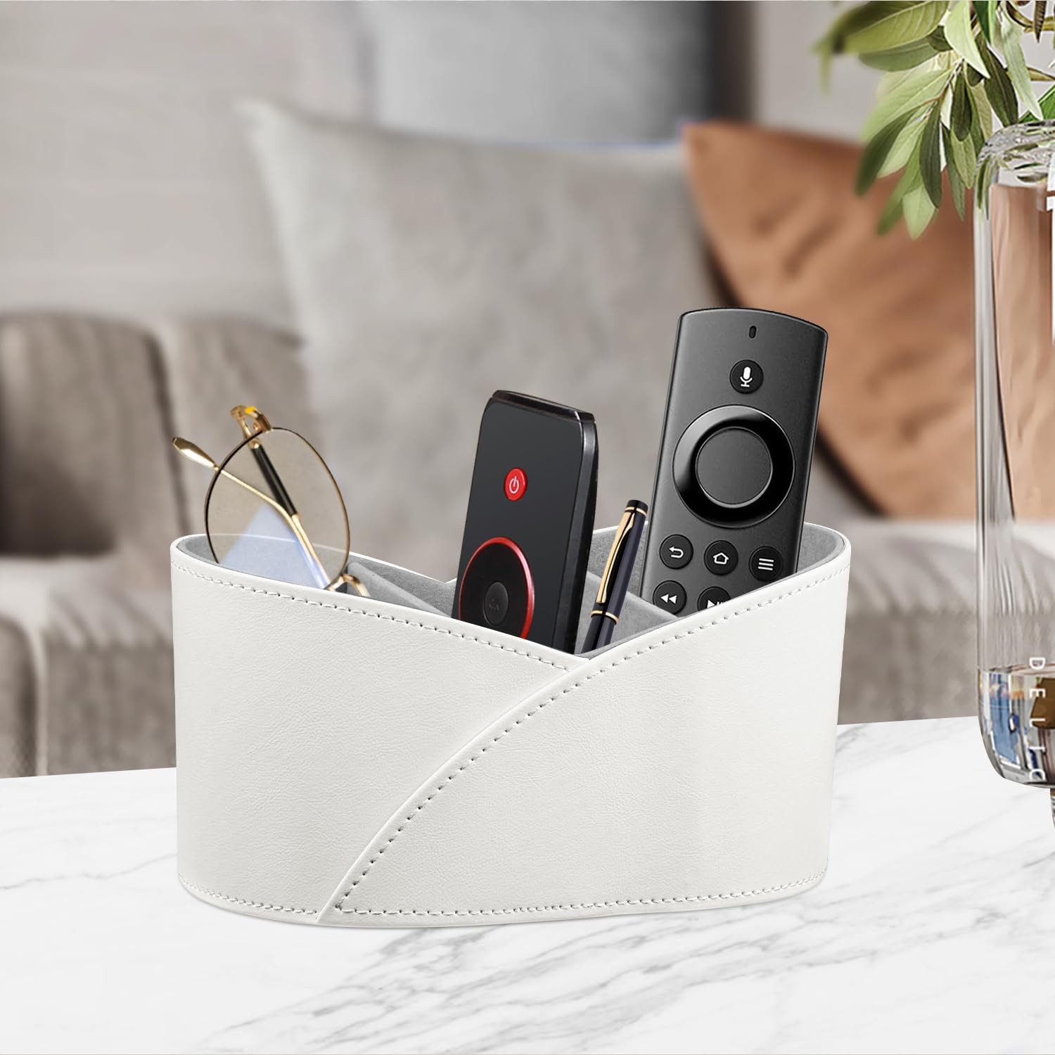 YAPISHI Remote Control Holder with 3 Compartments, Remotes Holder, White