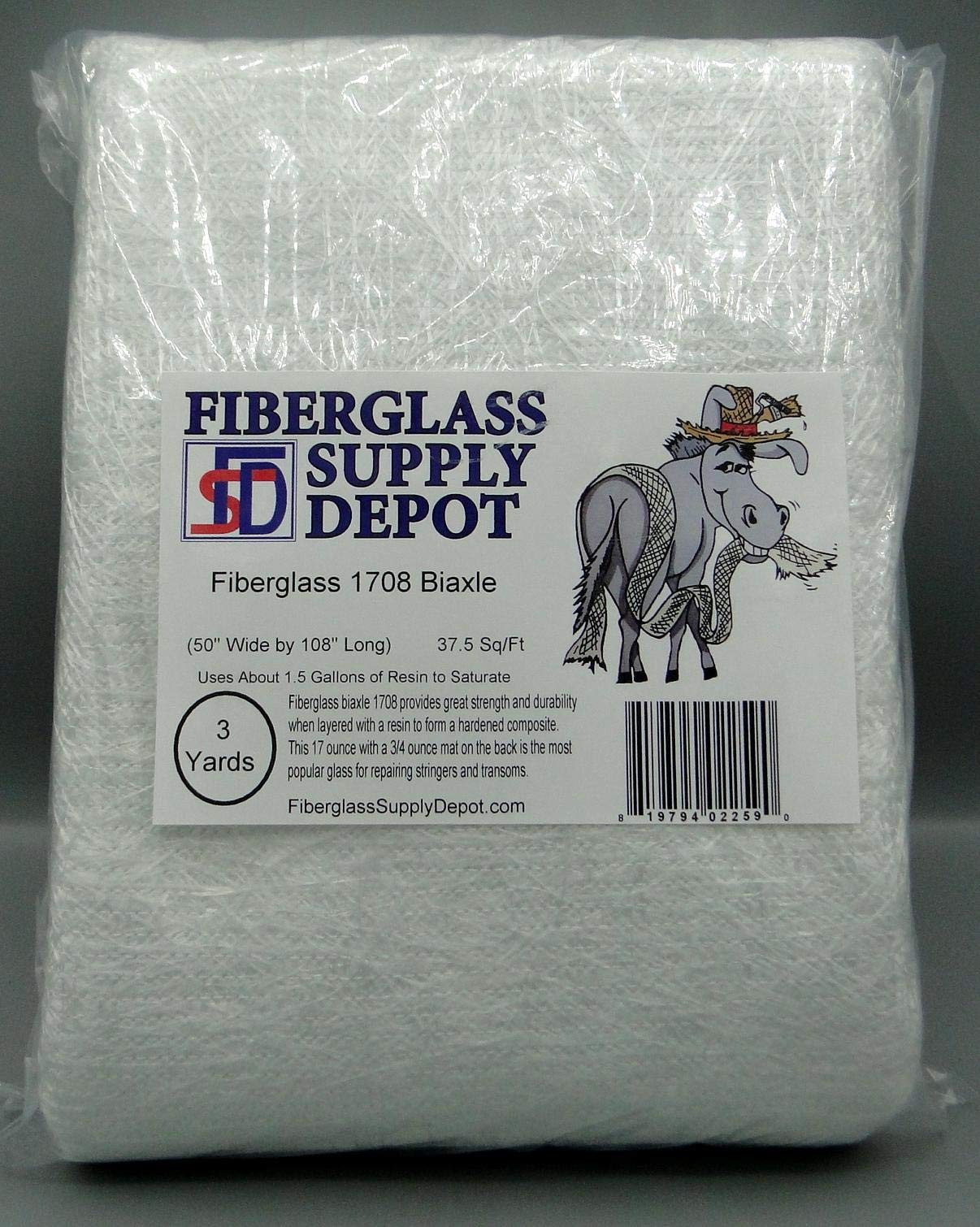 1708 Fiberglass 45/45 DBM Biaxial 50″ Inch Wide – 9 FEET Long – 3 Yards
