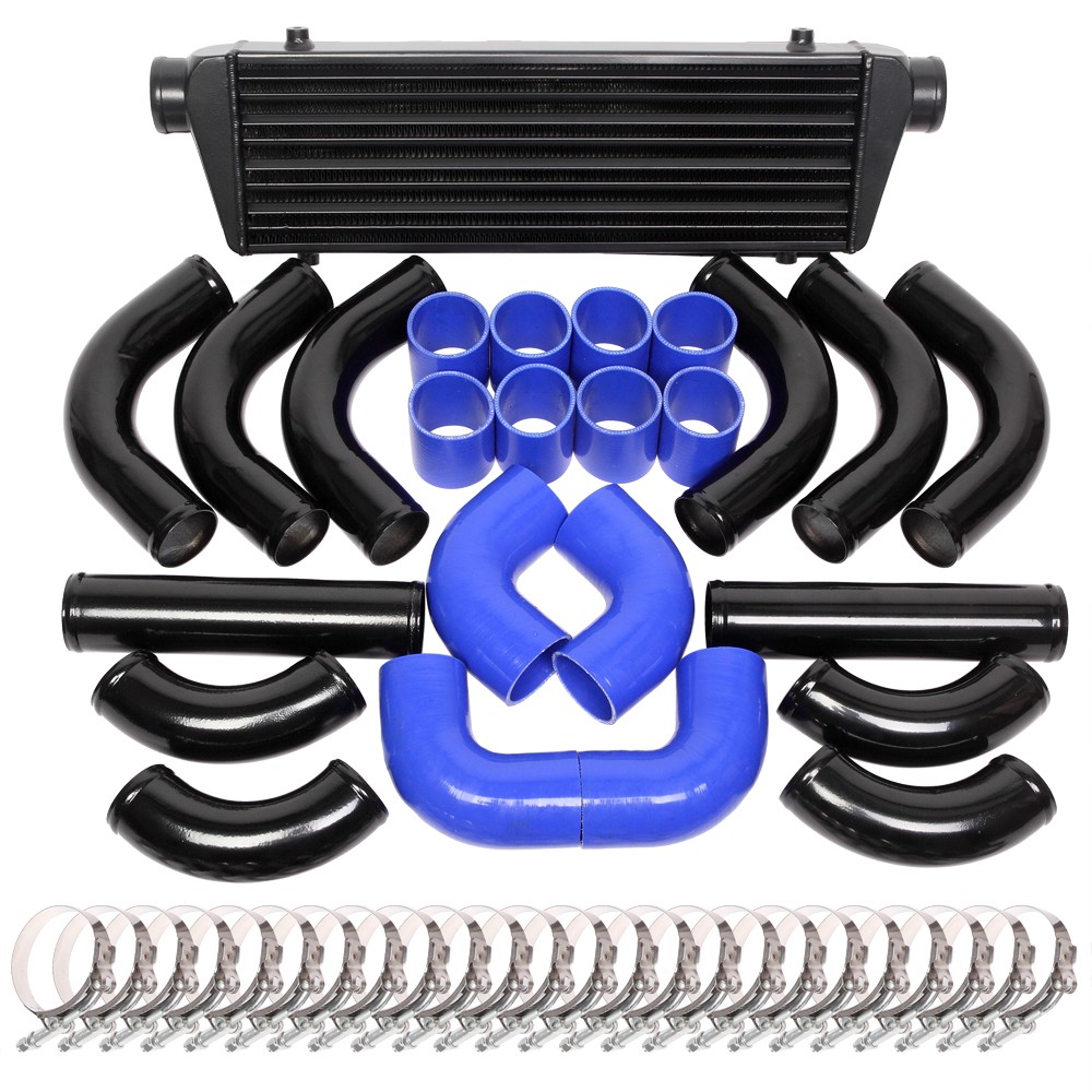 Universal 12 pcs 2.5′ Blue Coupler+ Black Piping+ Intercooler Kit+T-Bolt Clamps