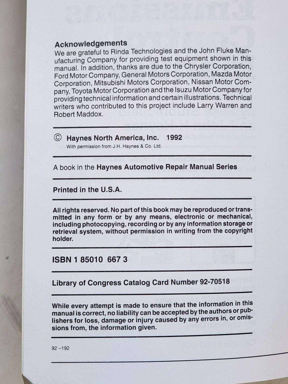 Automotive Emission Controls Manual: Haynes Publishing. Softcover. 1992