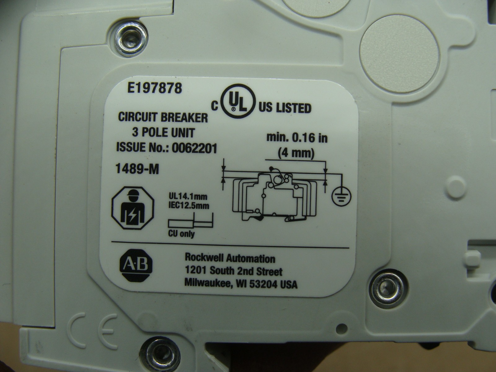 ALLEN BRADLEY 3P CIRCUIT BREAKER 1489-M3C250 SER D 25A 480Y/277V