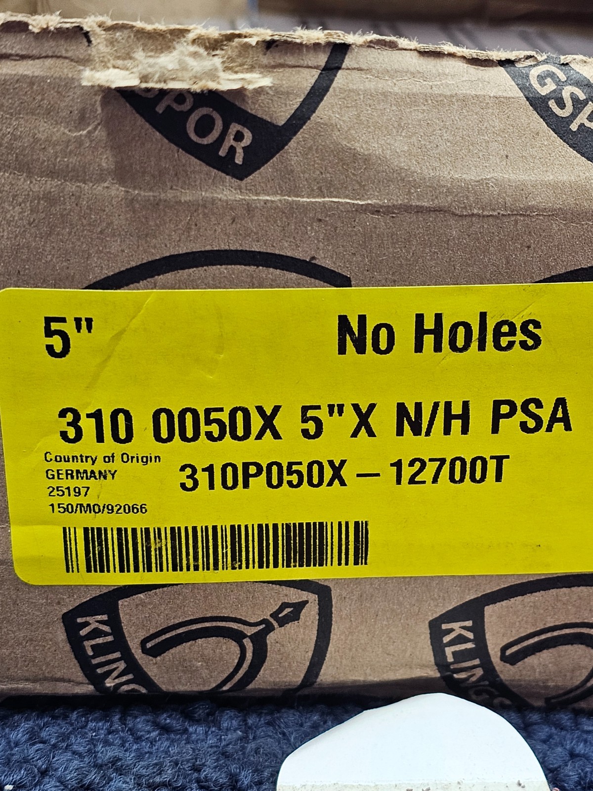 (QTY 50) Klingspor 310P050X-12700T Discs CS310 Aluminum Oxide 50 Grit 5″ No Hole