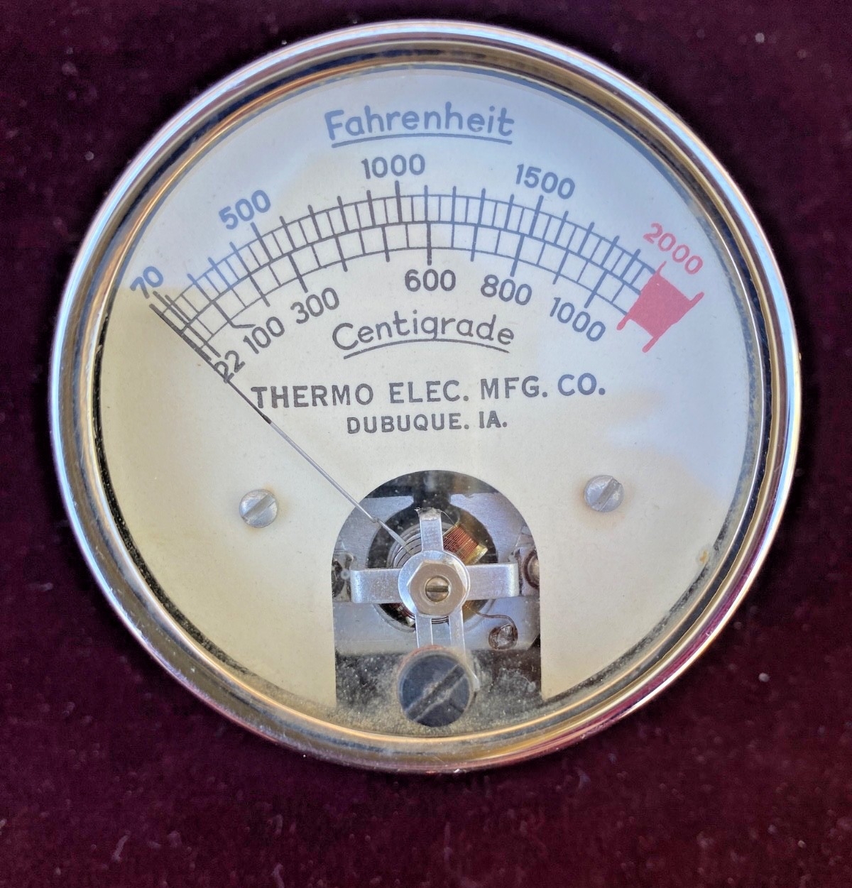 THERMO ELEC. MFG Co. 70-2000 Fahrenheit Centigrade Temperature Gauge Untested