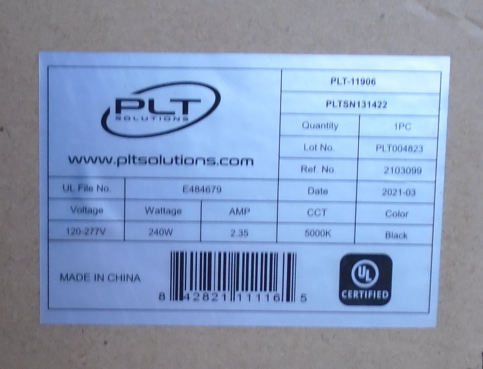 PLT-11906 16 inch High Bay UFO LED Light Lamp Warehouse 240W 5k Kelvin 120-277V