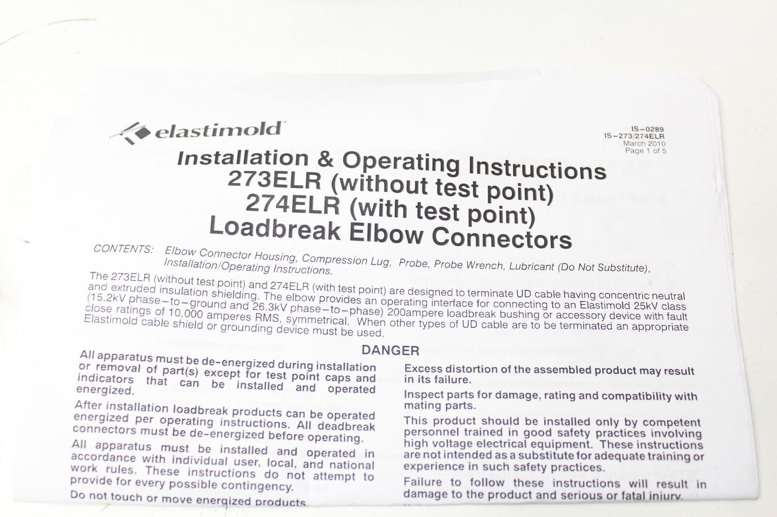 Elastimold 274ELR-88110-240 Extended Length Elbow .880-1.110 200AMP Loadbreaker