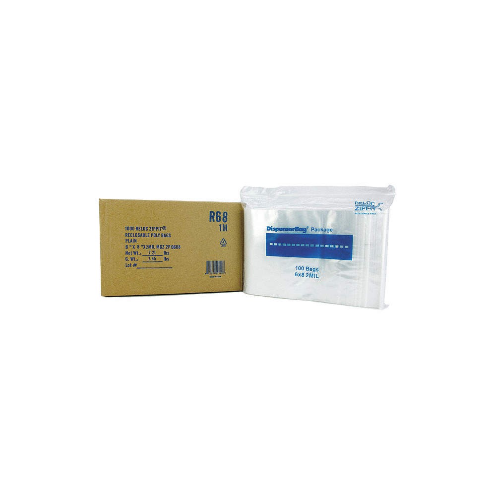 RELOC ZIPPIT R68 Reclosable Poly Bag,Zip Seal,PK1000 38UV38