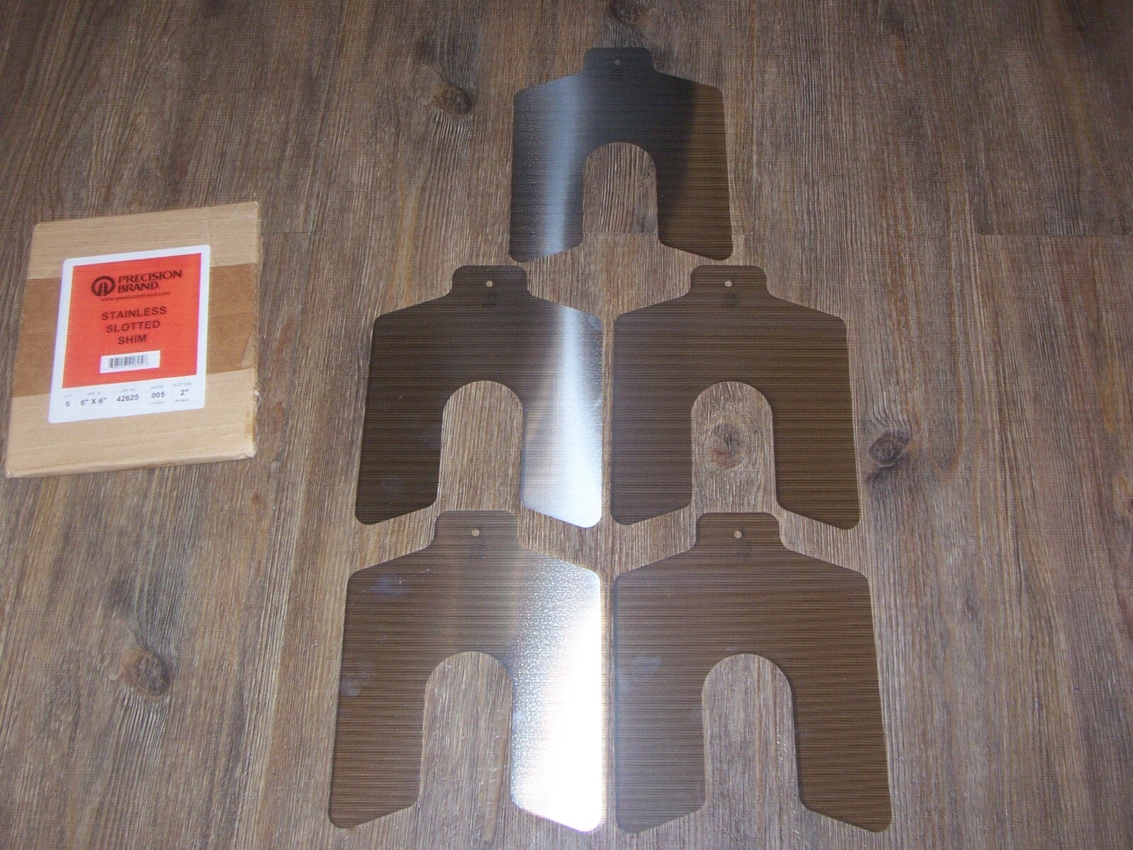 Size E 42625 Precision Brand 6″ x 6″ x .005″ Stainless 2″ Slotted Shim 5 Pack