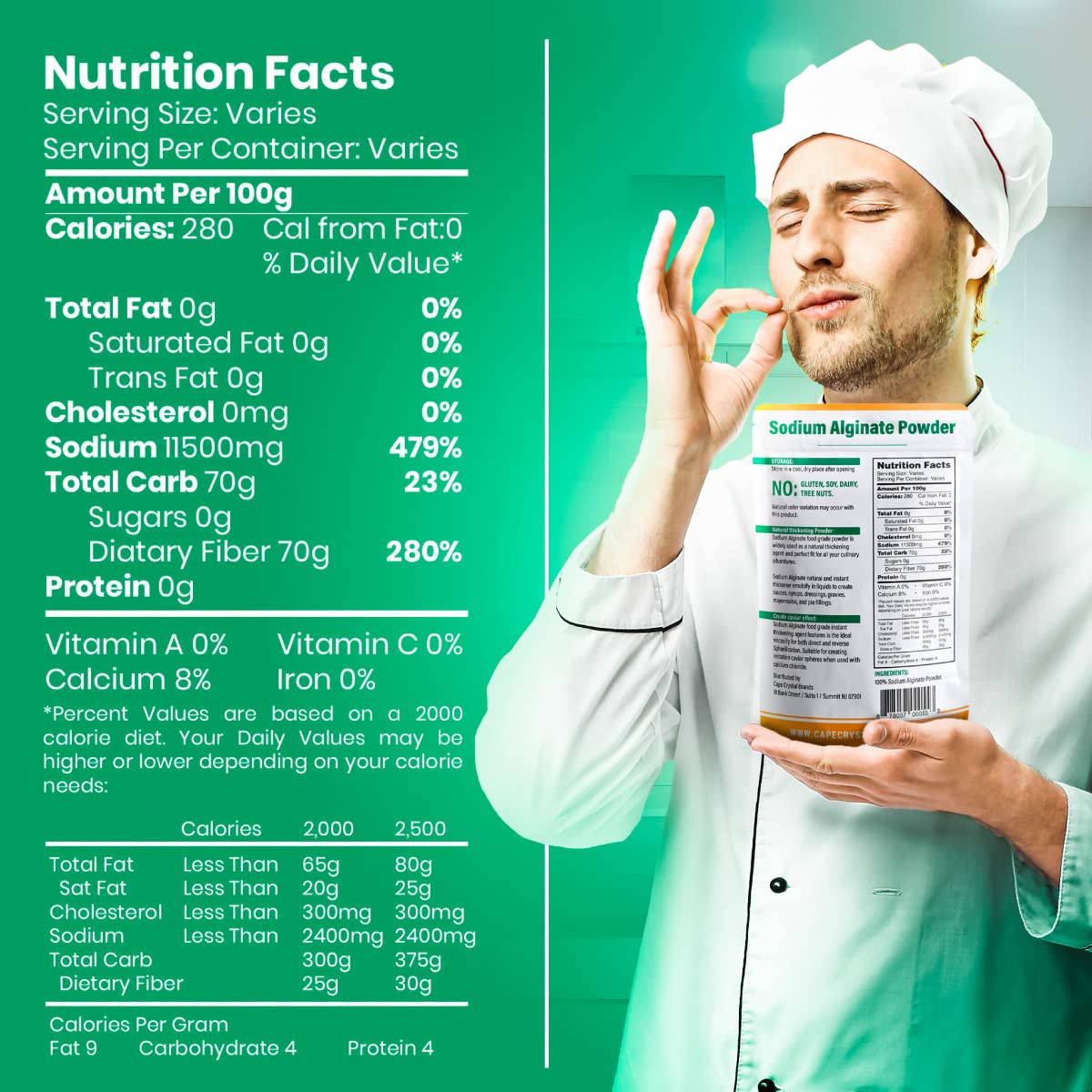 Sodium Alginate 100% Food Grade | Natural Thickening Powder & Gelling Agent for