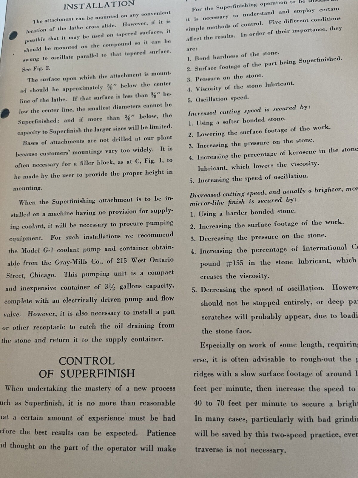 Instructions for Installation & Operation for Foster No.0 Super finishing Attach