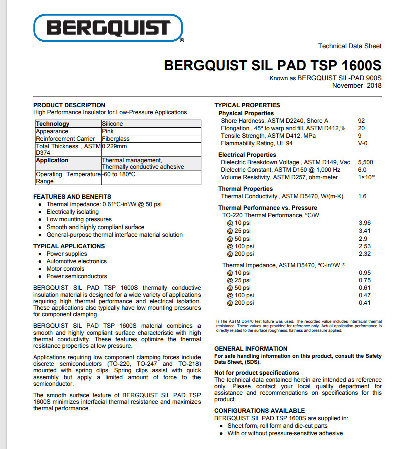 BERGQUIST SIL PAD TSP1600S