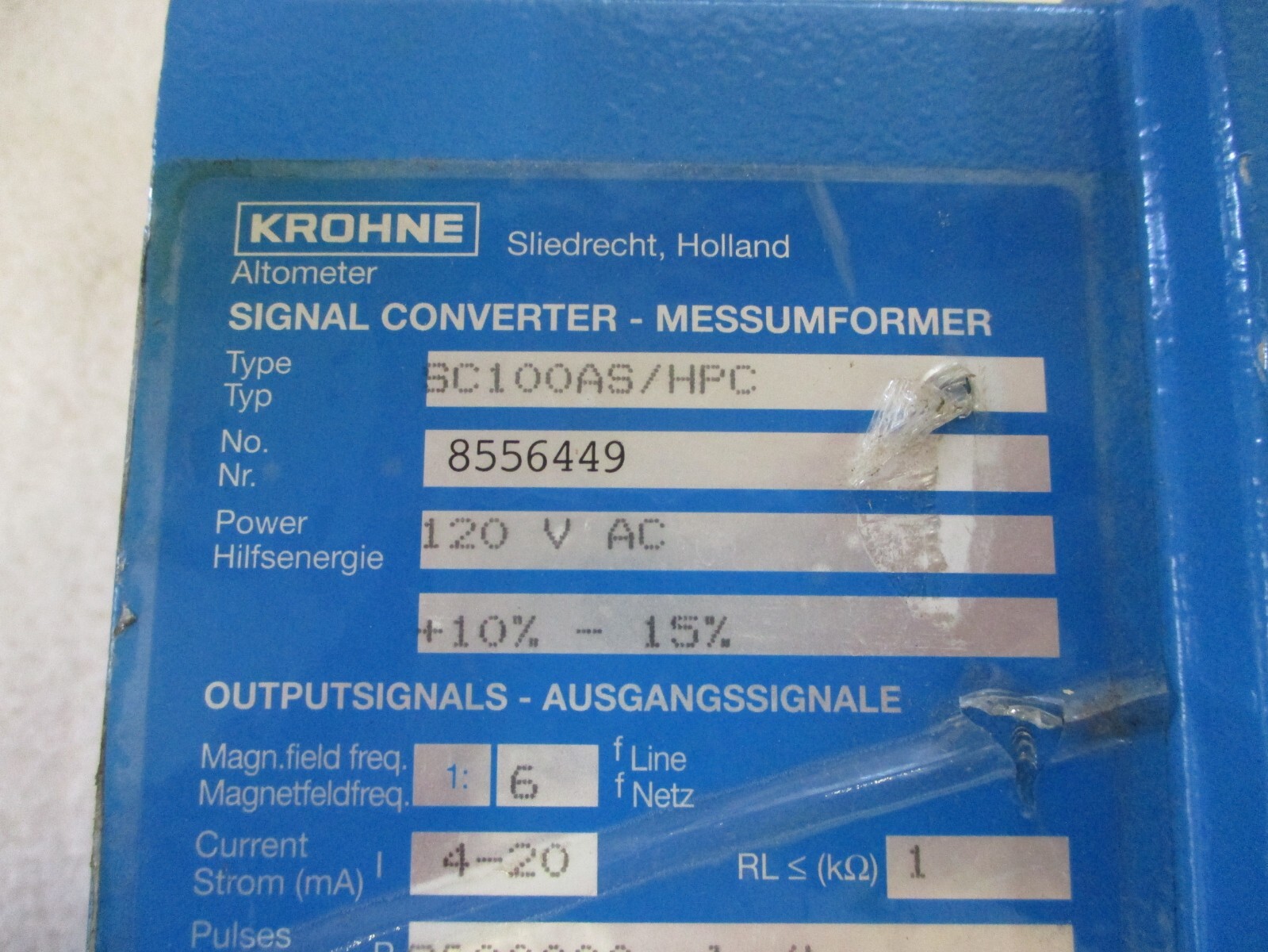 KROHNE Altometer Signal Converter 120VAC SC100AS/HPC
