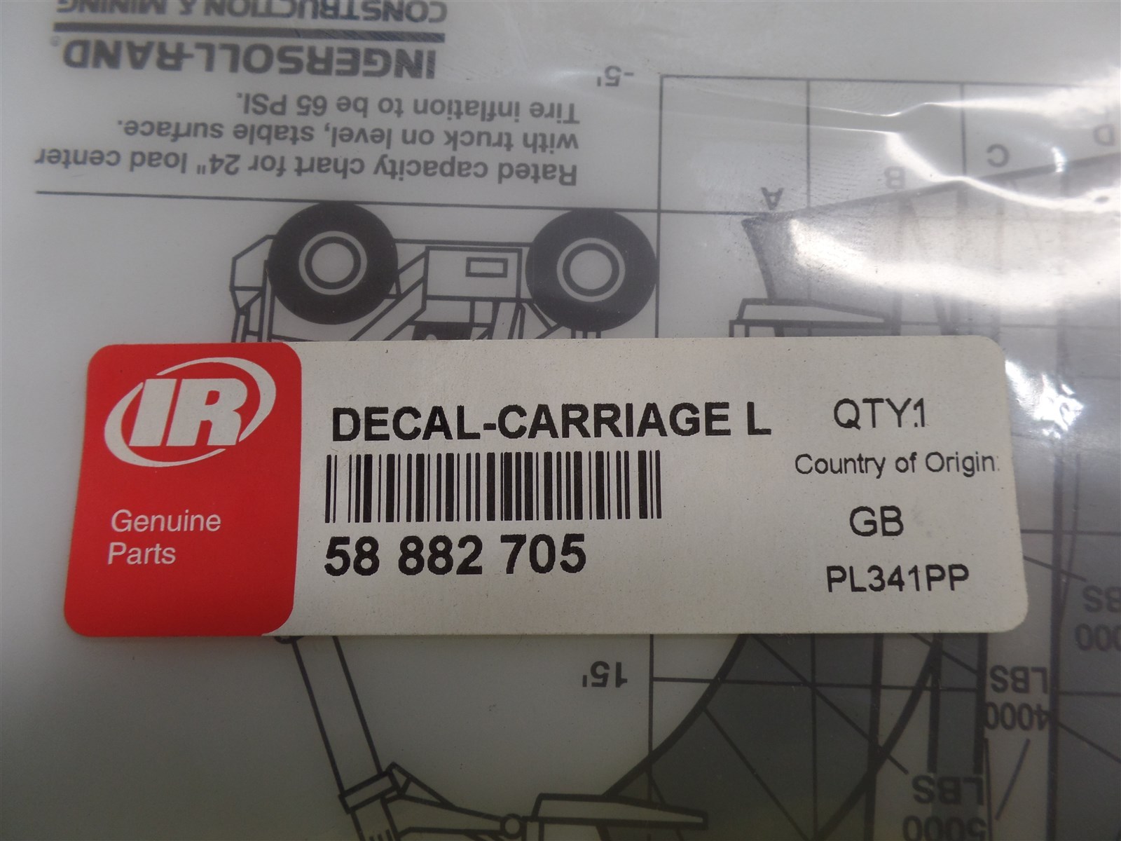 GENUINE INGERSOLL RAND 58 882 705 RATE CAPACITY DECAL, 58882705, NOS