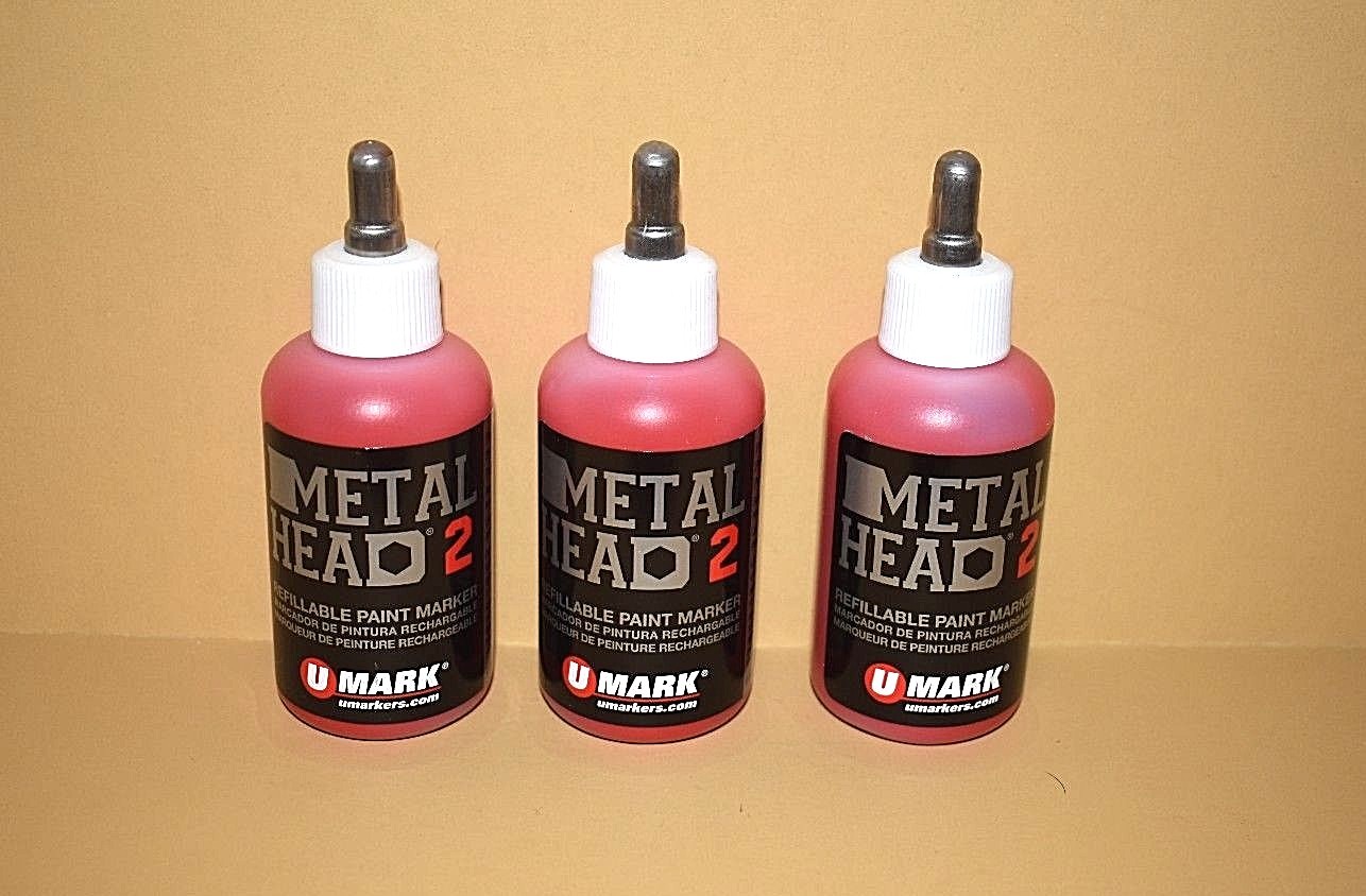 3 Metal Head2 Paint Markers 2 Oz Red Auto Salvage Industrial Junk Yard Crafts