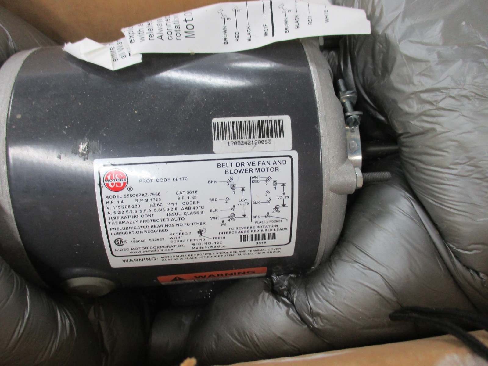 S55CXPAZ-7986 US MOTOR 3618 ELECTRIC MOTOR 1/4HP NEW