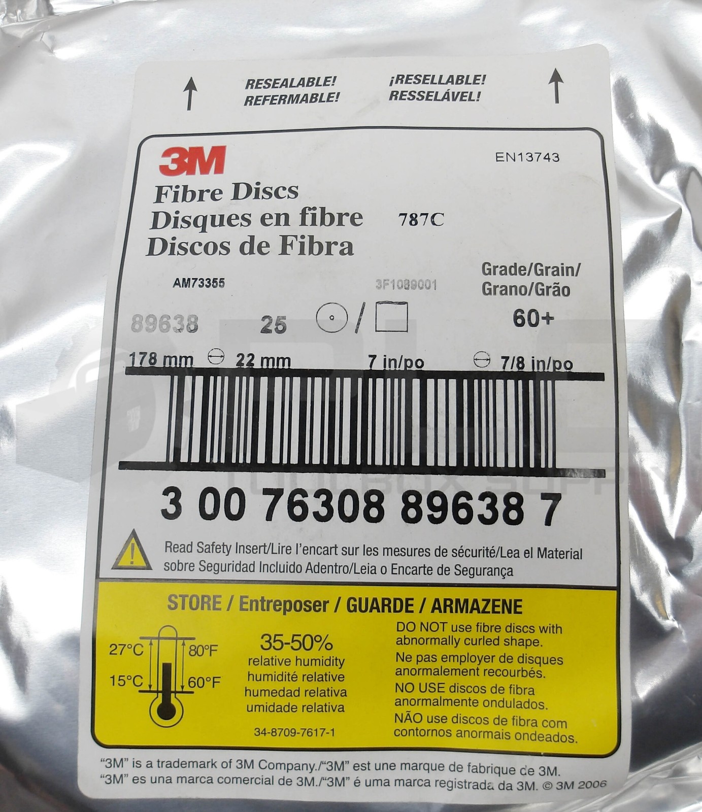 SEALED NEW PACK OF 25 3M 89638 FIBRE DISCS 60+ GRAIN 787C