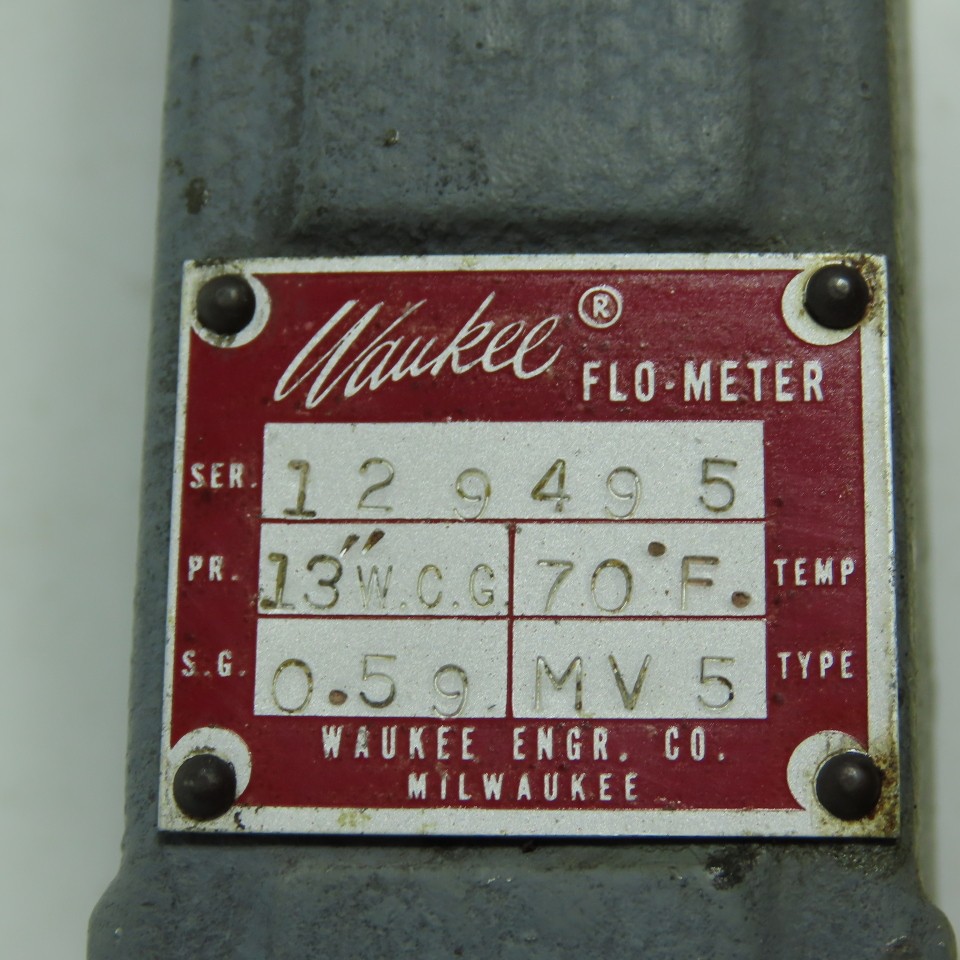 Waukee MV-5 Flo-Meter Gas Flow Meter 70°F S.G. 1.00 PR. 8 0SIG 3/4″ NPT