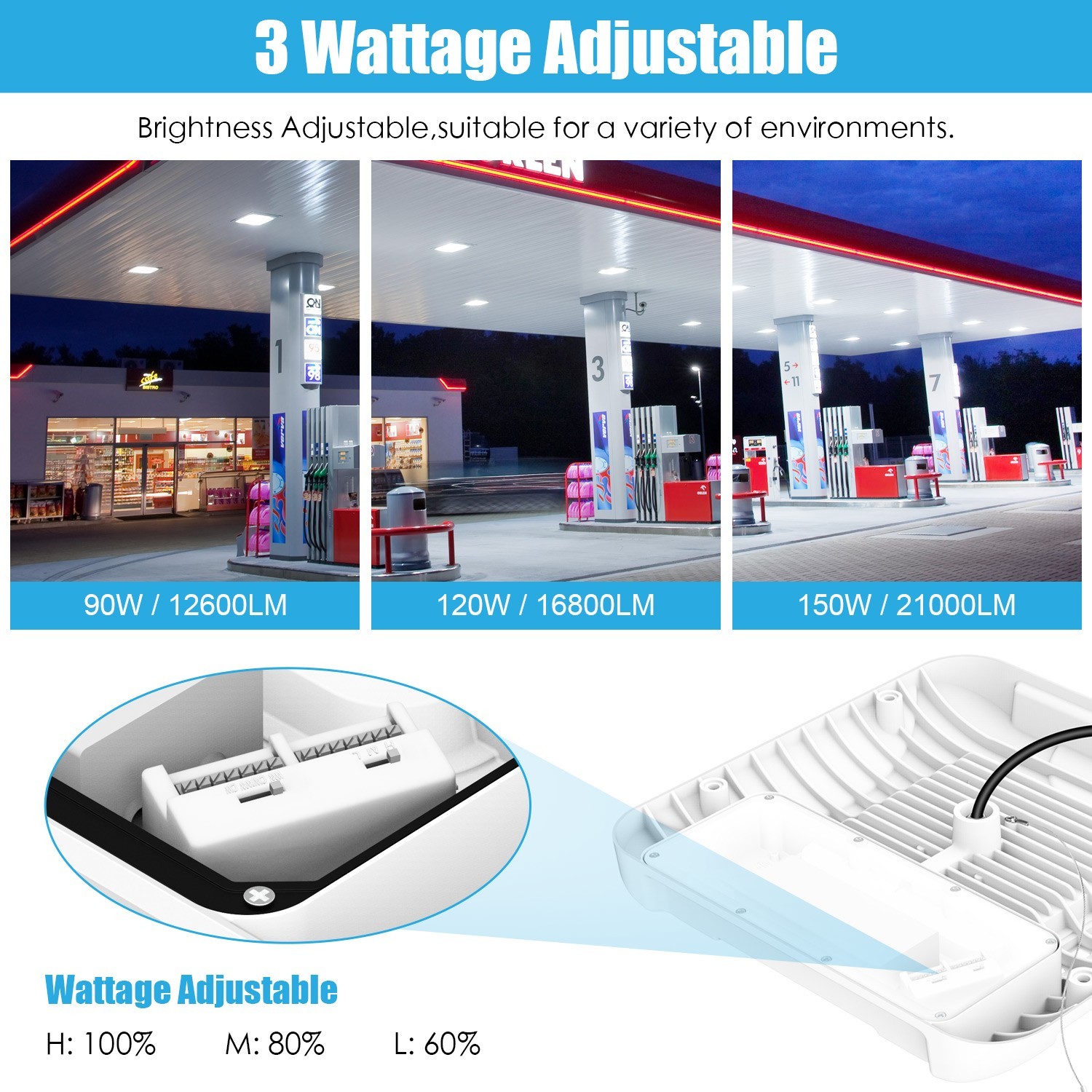 150W LED Canopy Light Dusk to Dawn Parking Lot Gas Station Lamp 21000LM IP65 ETL