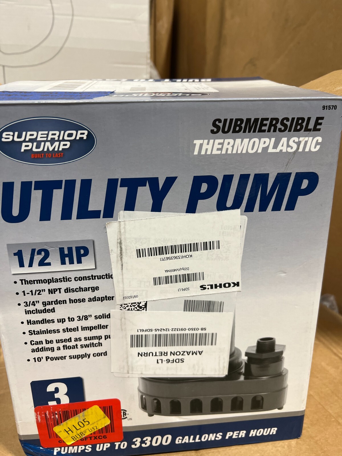 Superior Pump Thermoplastic Submersible Utility Pump 1/2 HP MODELS: 91270/25 ..