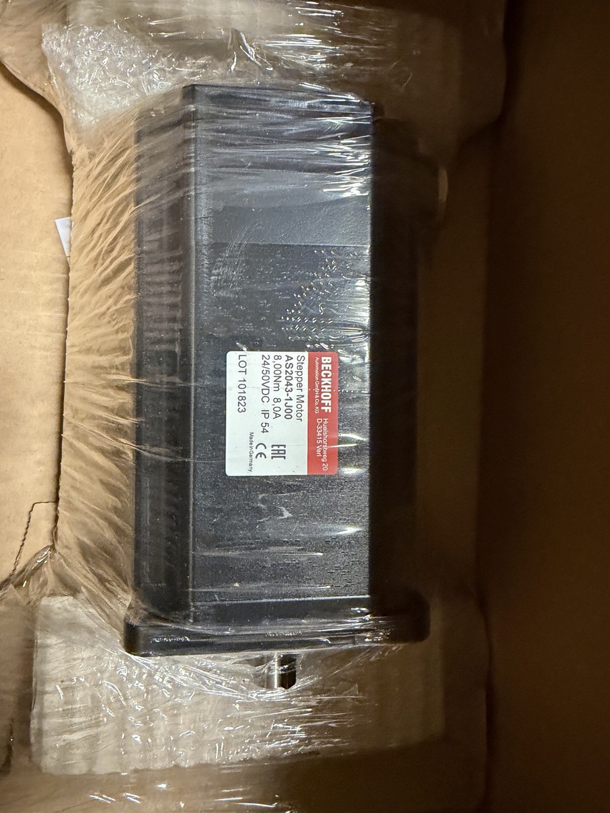 Beckhoff Stepper Motor – AS2043-1J00, 8.0 Nm, NEMA 34, 24-48 VDC, New In-Box