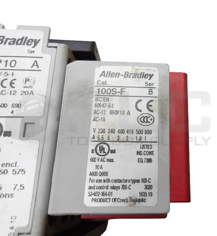 ALLEN BRADLEY 104S-C09EJ210C /B CONTACTOR W/ (2) 100-C09E*10 /A W/ (2) 100S-F /B