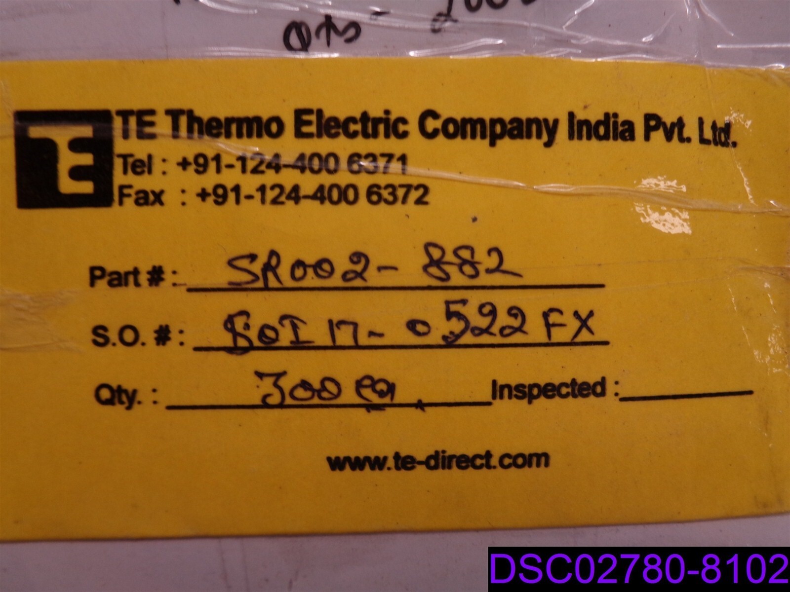 Qty = 300: TE Thermo Electric Co India P/N SR002-882
