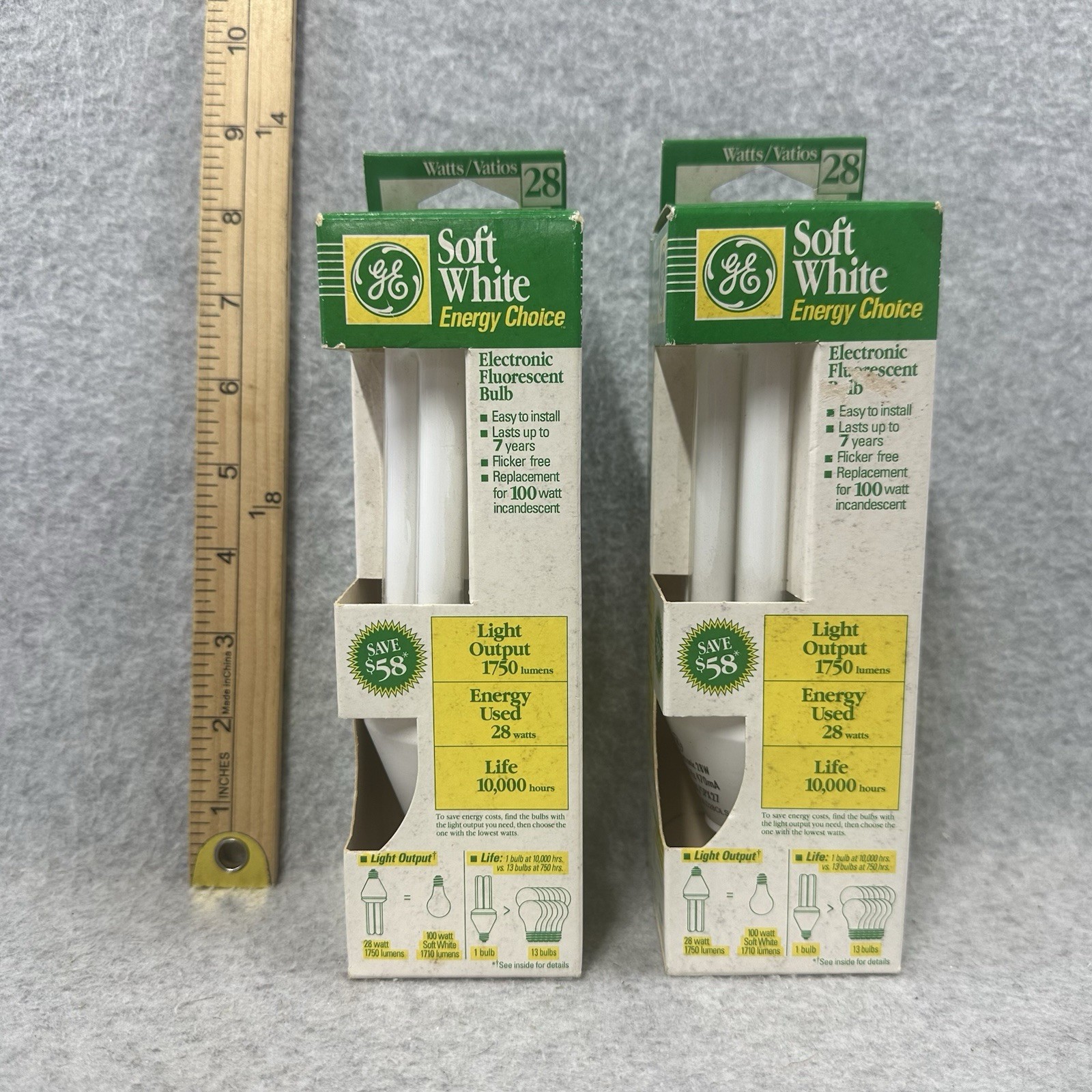 Lot of 2 GE Soft White 28W CFL Light Bulbs 100W Equal 1750 Lumens New Vintage