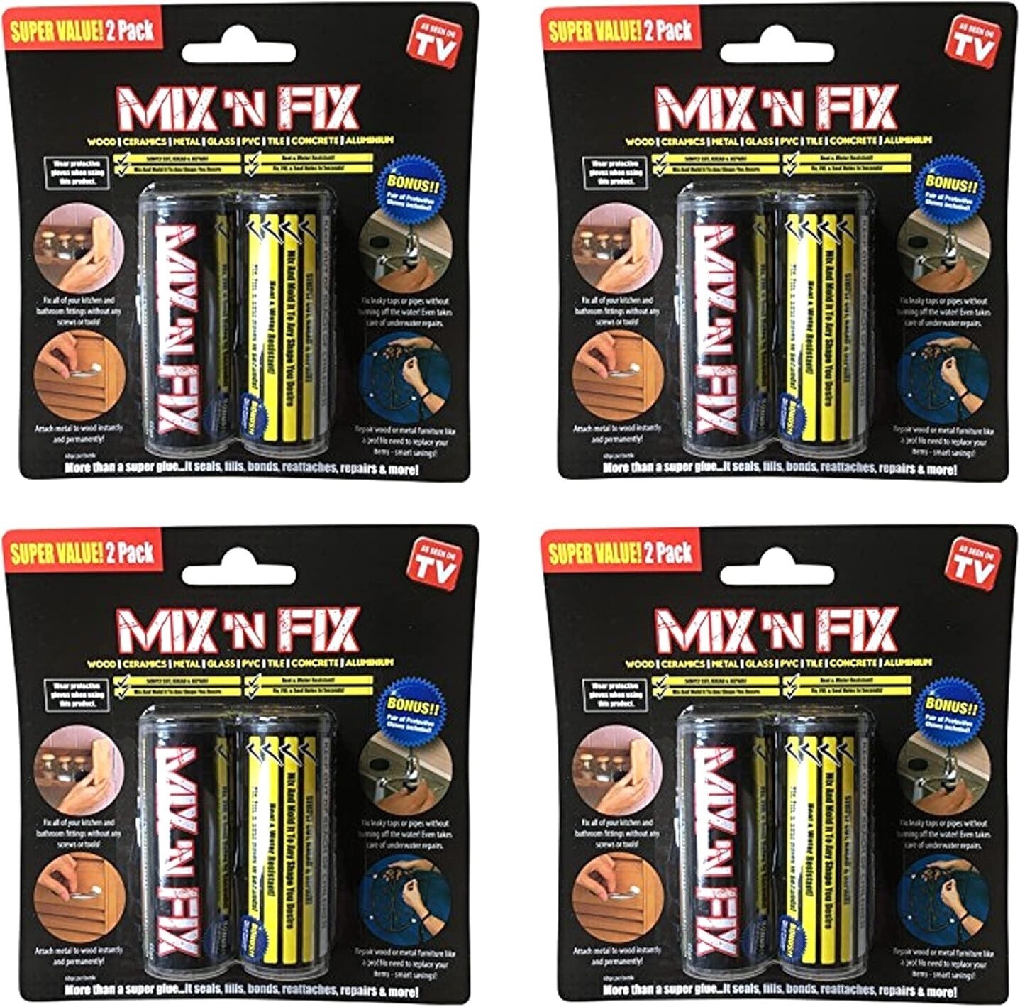 Lot 4 As Seen on TV MixNFix The Original Powerful Bonding 8 Tubes Putty Mix Fix