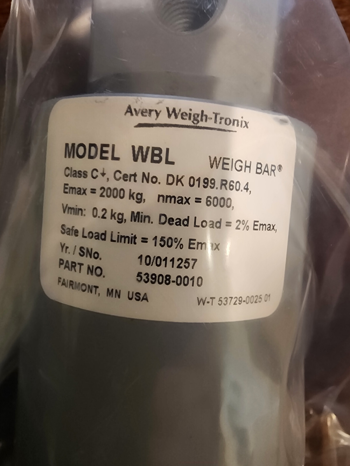 AVERY WEIGH-TRONIX WBL 2000kg 53908-0010 W-T 53729-0025 01 / 53729002501 NEW