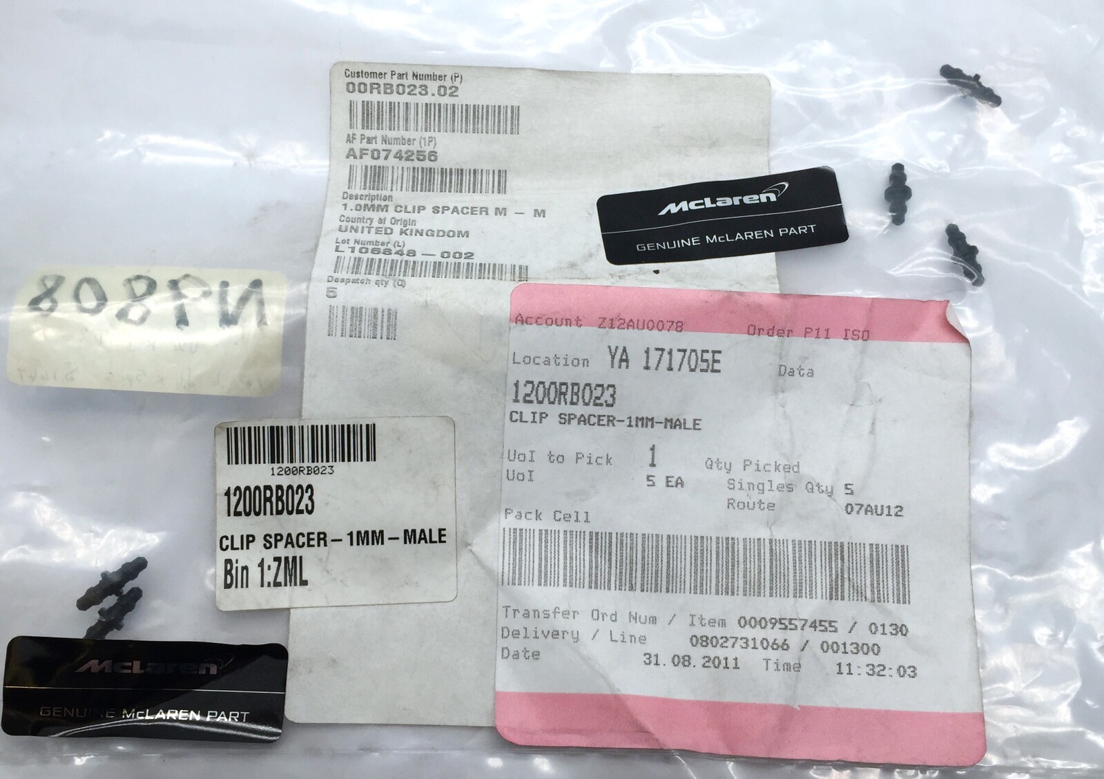 McLaren 1200RB023 Clip Spacer 1mm Male x5