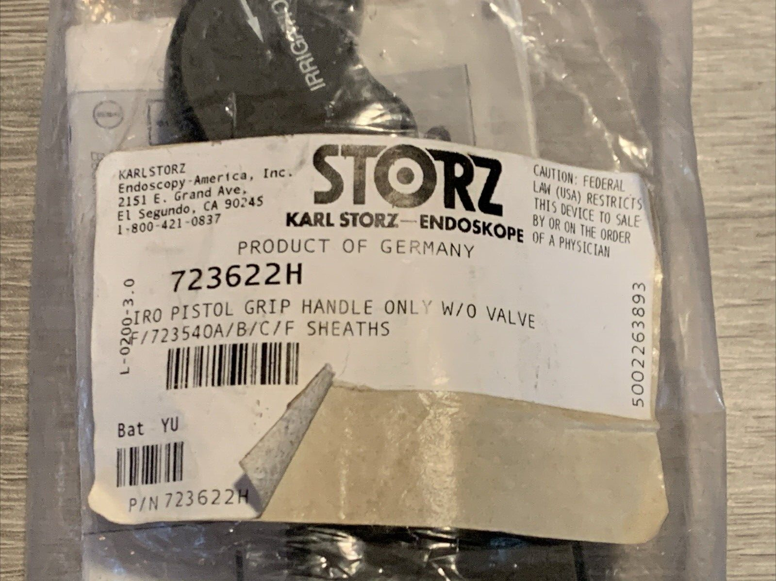 NEW Karl Storz 723622 H Irrigation Handle In Sealed Package