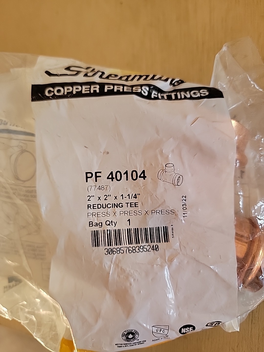 Mueller PF40104 Streamline PRS Copper Press Reducing Tee, 2 x 2 x 1-1/4