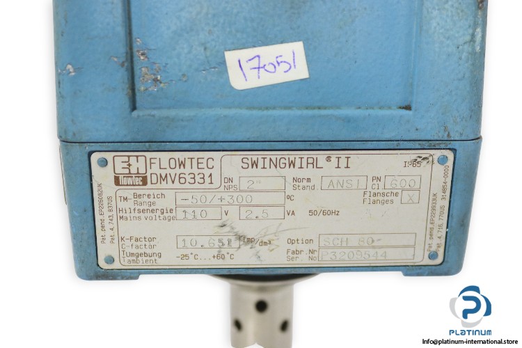 E+H FLOWTEC DMV6331 VORTEX FLOW METER_P3209544_14571 188460_SCH 80_NPS 2_PN 600