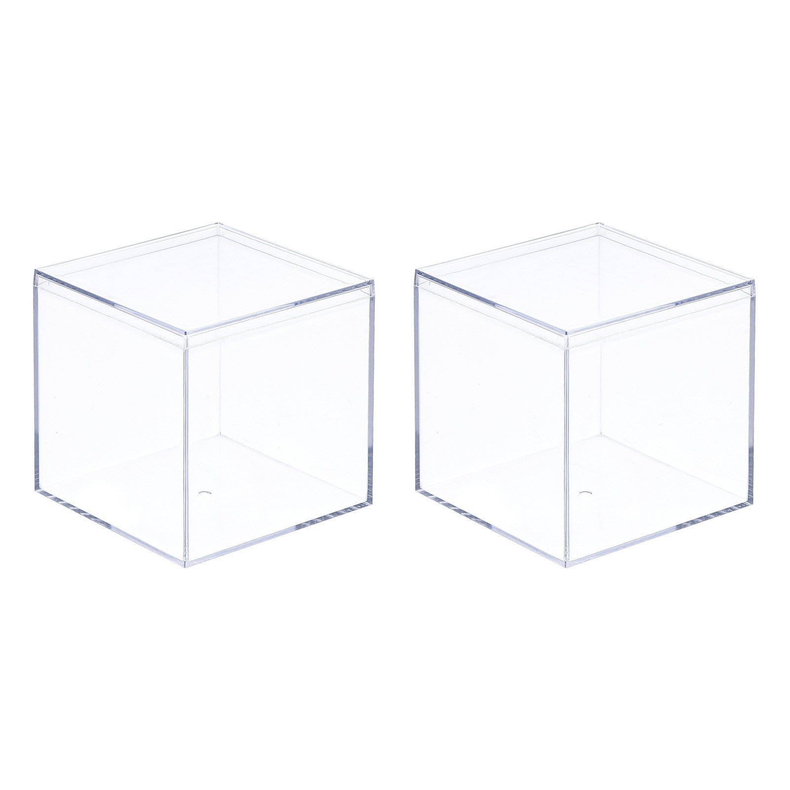 2Pcs Clear Acrylic Storage Box Square Cube Display Case with Lid 5.1×5.1×5.1cm