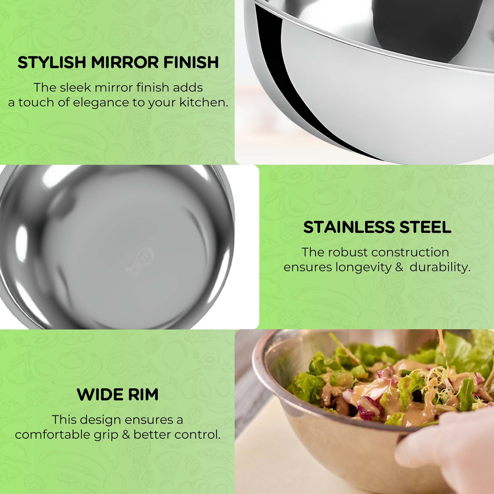 OCS Parts 4-Pack 7-Inch 0.75 Quart Stainless Steel Mixing Bowls