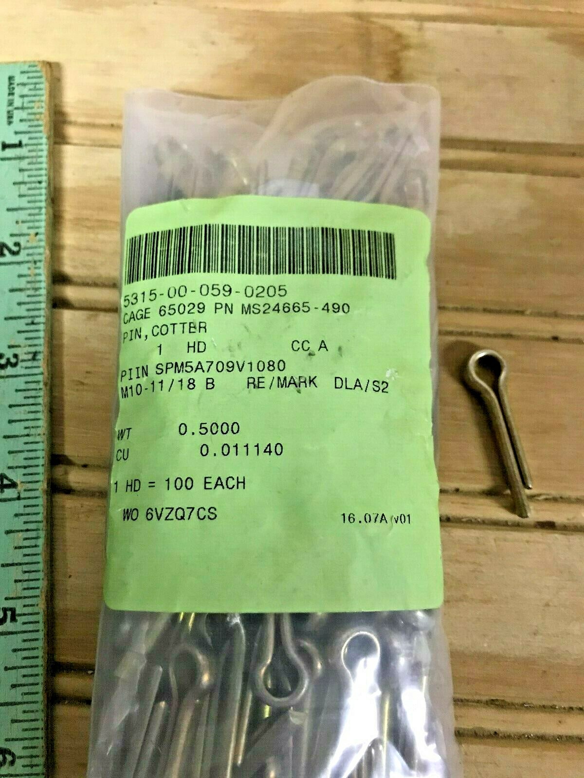 QTY 100 COTTER PINS 3/16″ X 1/2″ MS24665-490