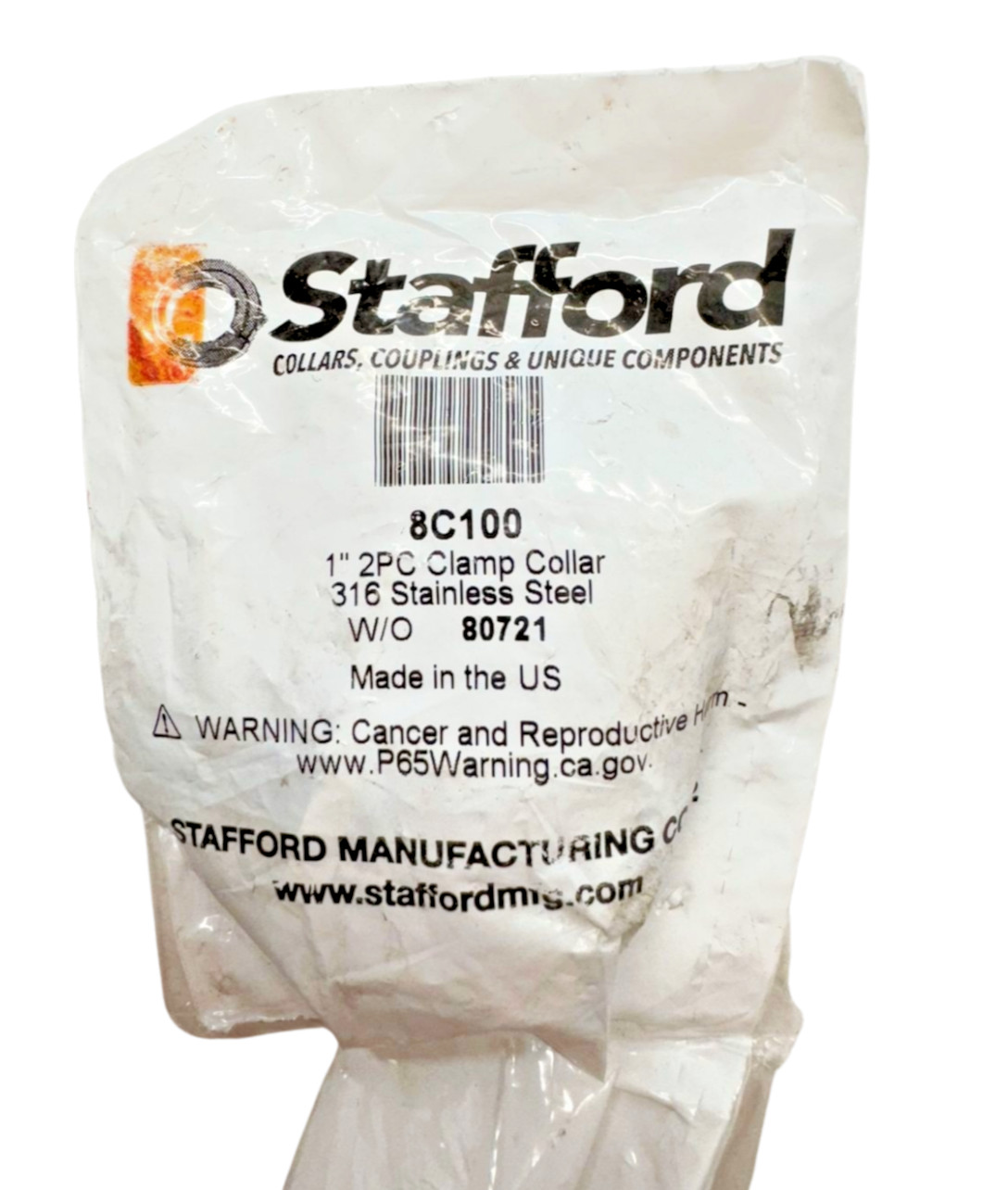 Stafford 8C100 Stainless Steel 1″ Two-Piece Clamp Collar, w/o 80721