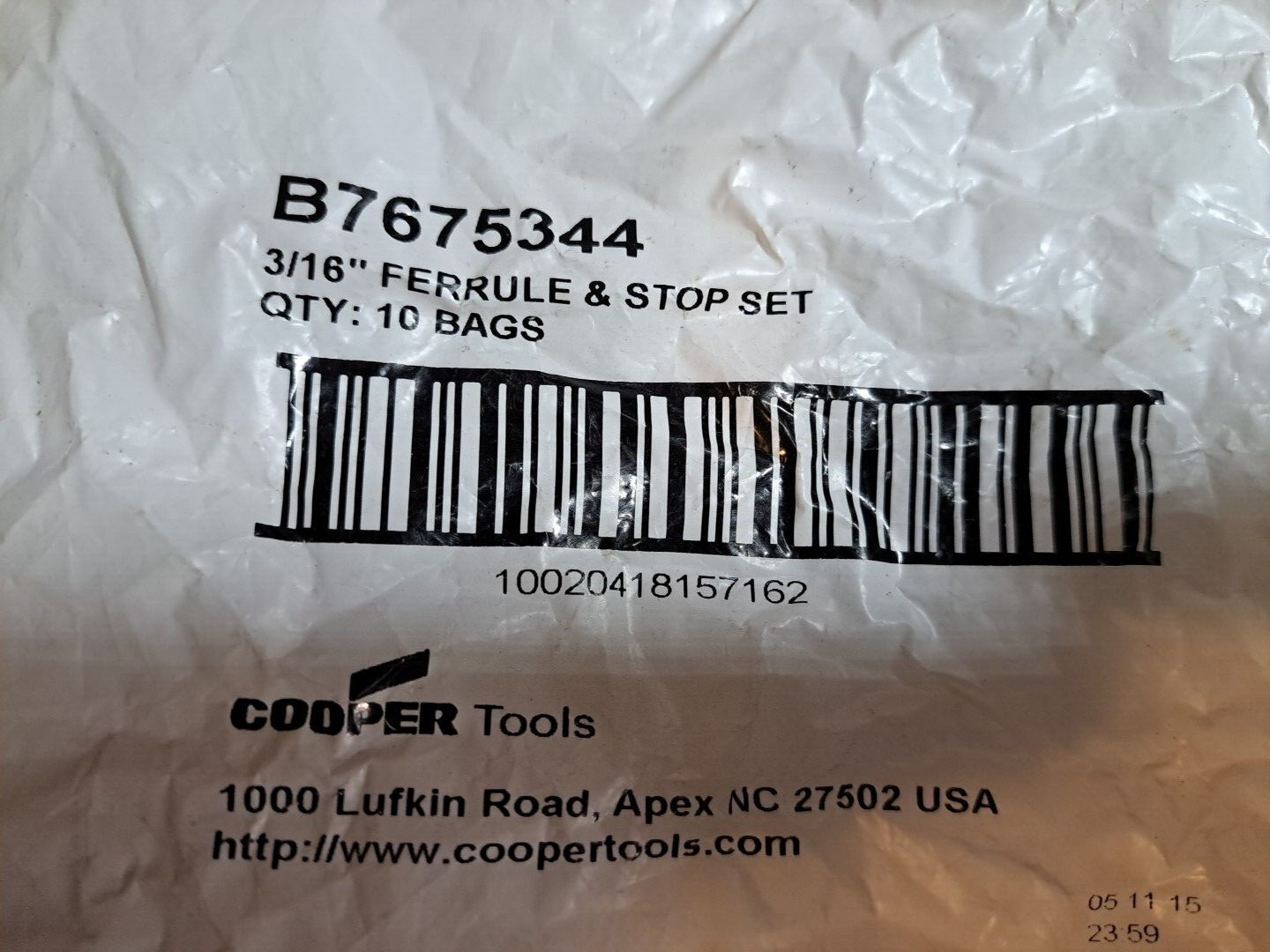 Cooper / Campbell 3/16″ CABLE FERRULE AND STOP SET B7675344 LOT OF 10 (NEW)