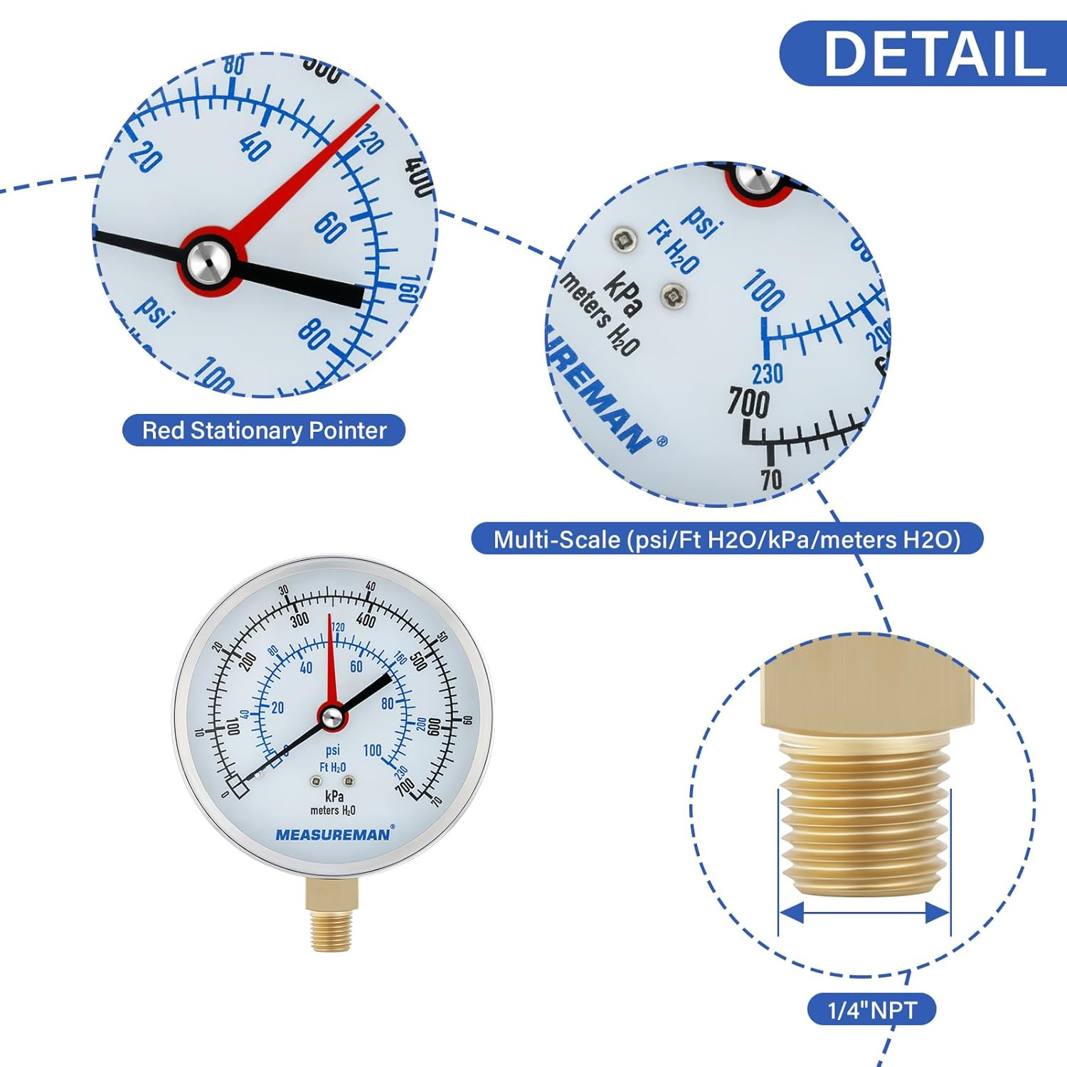 Pressure and Temperature Test Kit，0-100 Psi/Ft H2O/Kpa/Meters H2O, 0°F to 220°F&