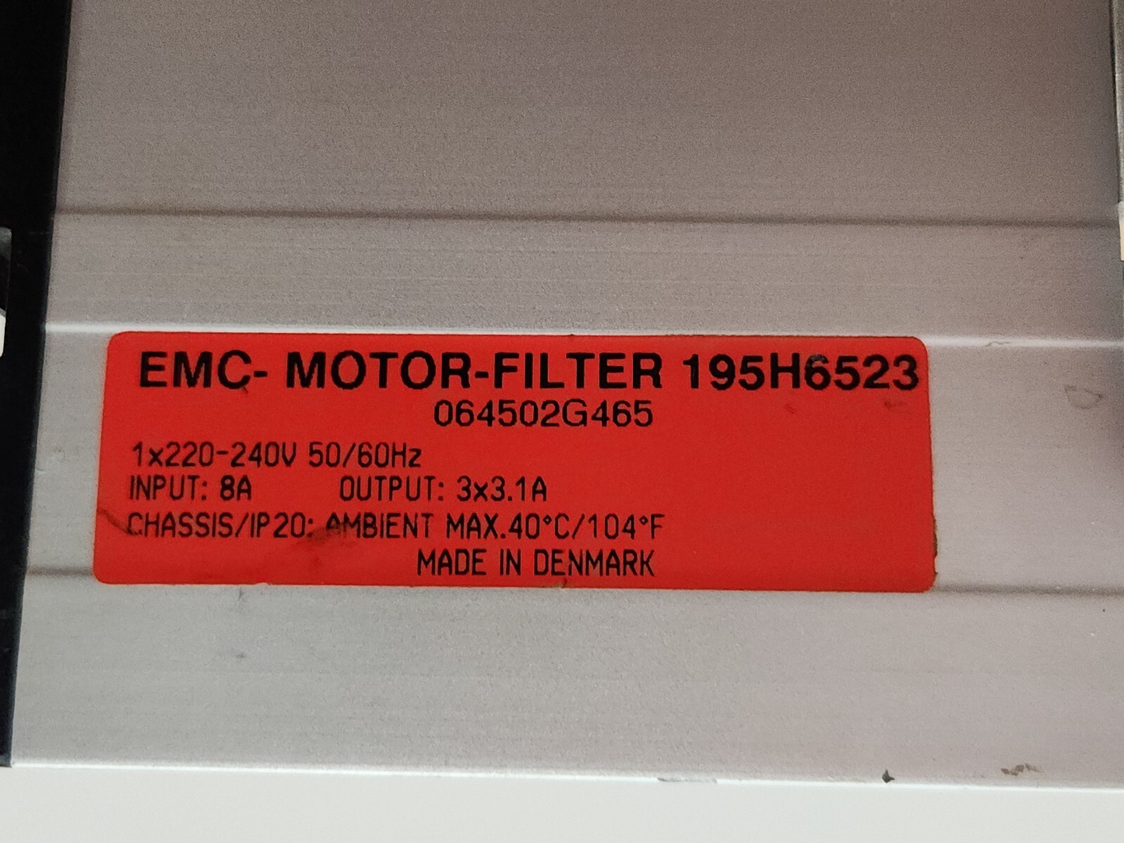 *PREOWNED* Danfoss 195H6523 EMC Motor Filter 220-240V 50/60Hz 8A 3×3.1A Warranty