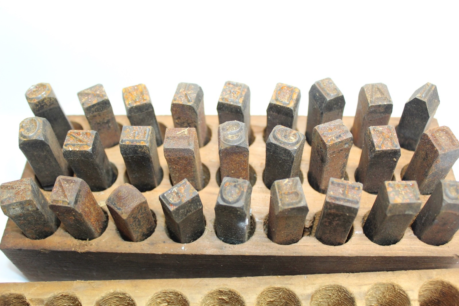 Vintage 27 Piece Steel A-Z Letters Stamp Set in Wooden Box