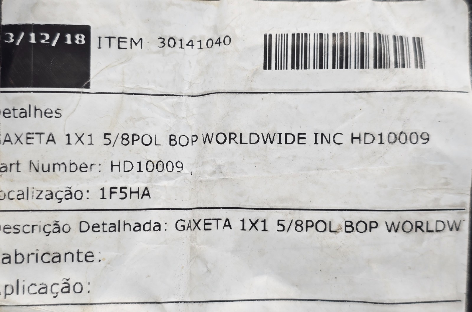 Worldwide Inc HD10009 ( 1X1 5/8POL BOP ) NOV KIT OF 7