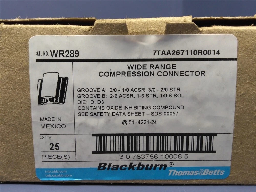 Thomas&Betts Blackburn Wide Range Compression Connectors WR289 Box of 25