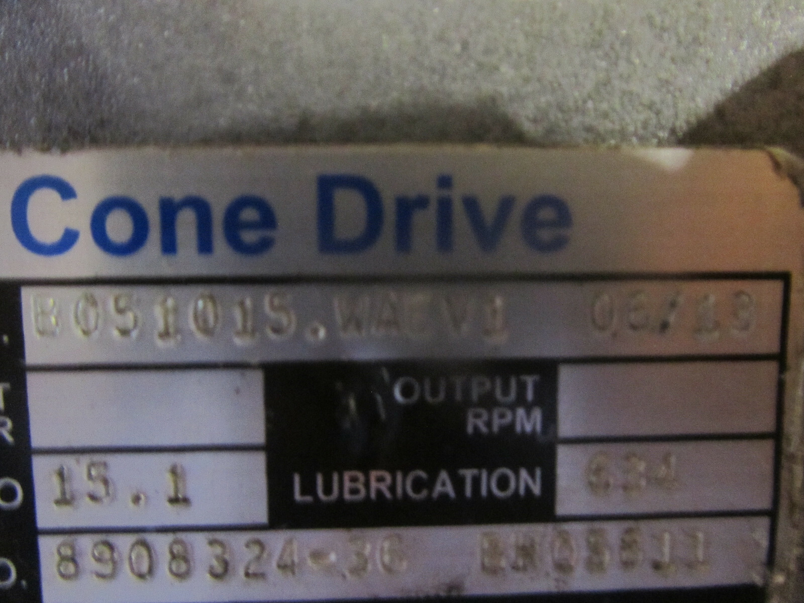 CONE DRIVE B051015.WA6 V1 GEAR REDUCER 15:1 RATIO WITH BALDOR SUPER-E 1HP MOTOR