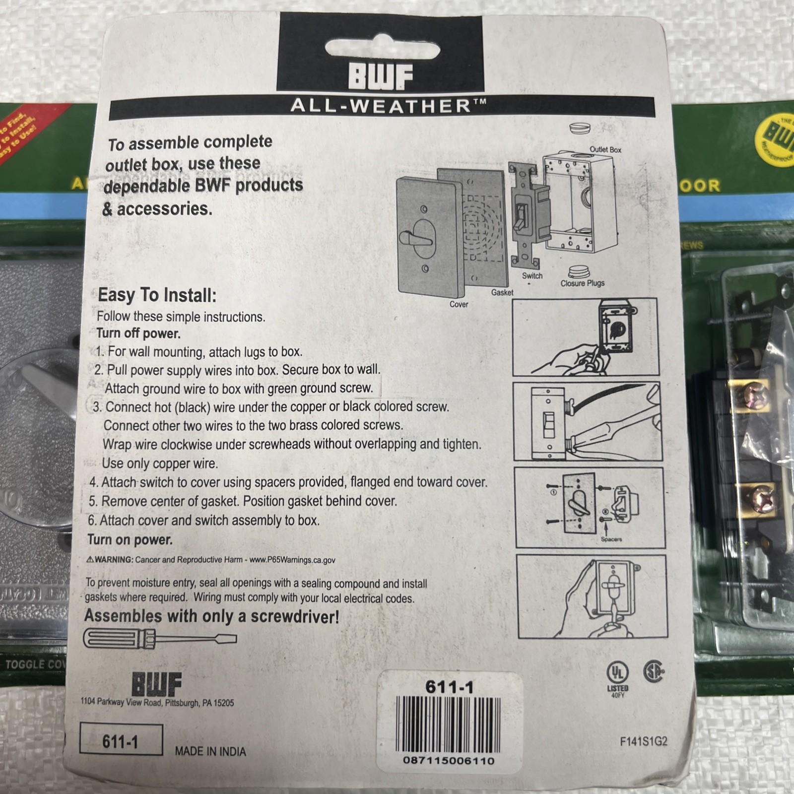 (3) BWF Toggle Switch Cover & Single Pole Switch 611-1 NEW