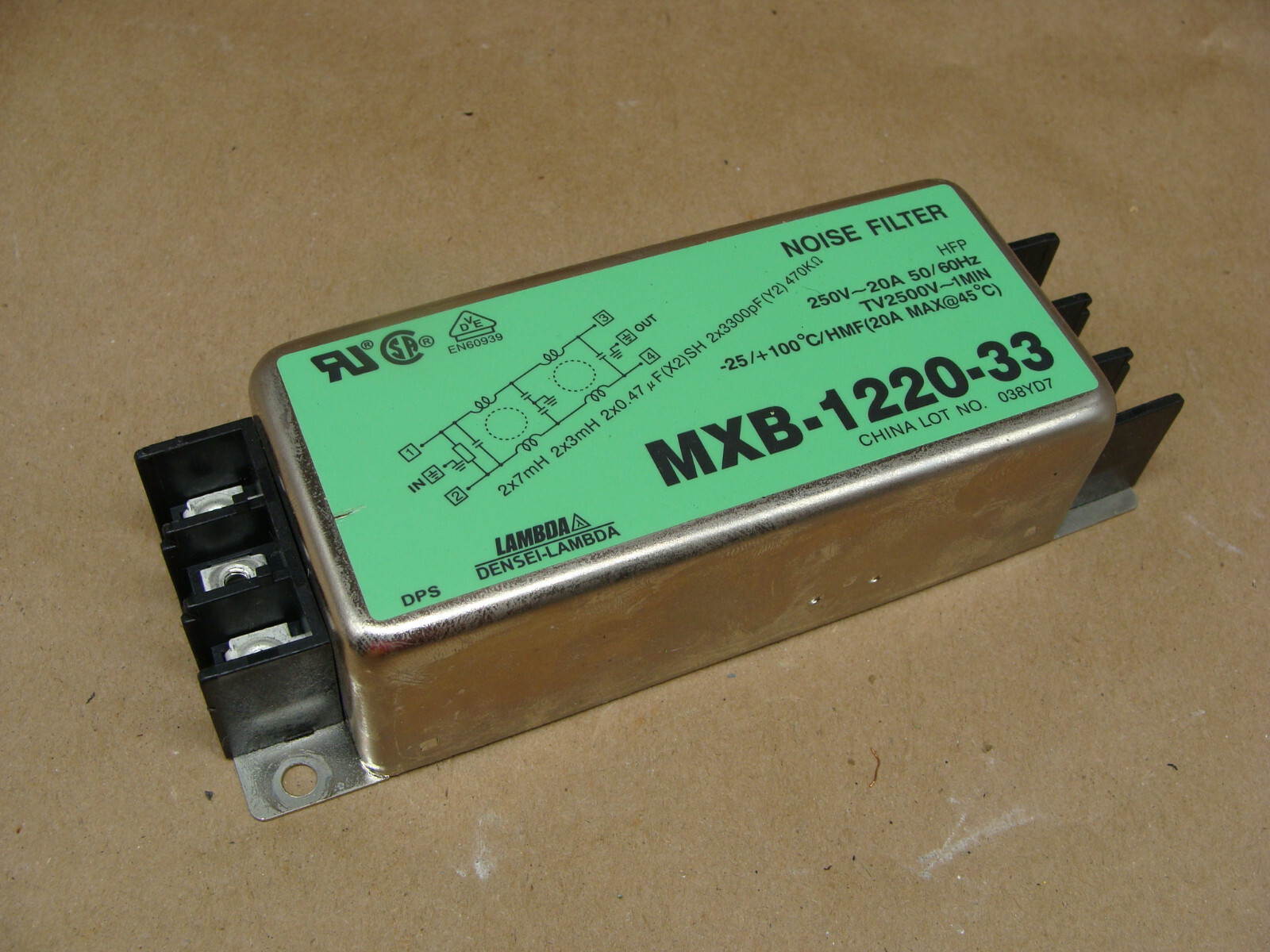 DENSEI-LAMBDA MXB-1220-33 NOISE FILTER 250V 20A 50/60Hz LOT OF 2