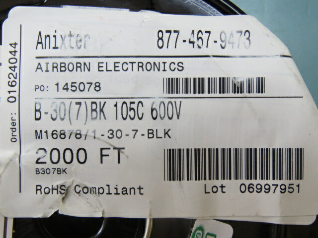 Anixter M16878/1-30-7 Qty of 2500 per Lot ThermoThin 600 V Hook-Up Wire 30awg B